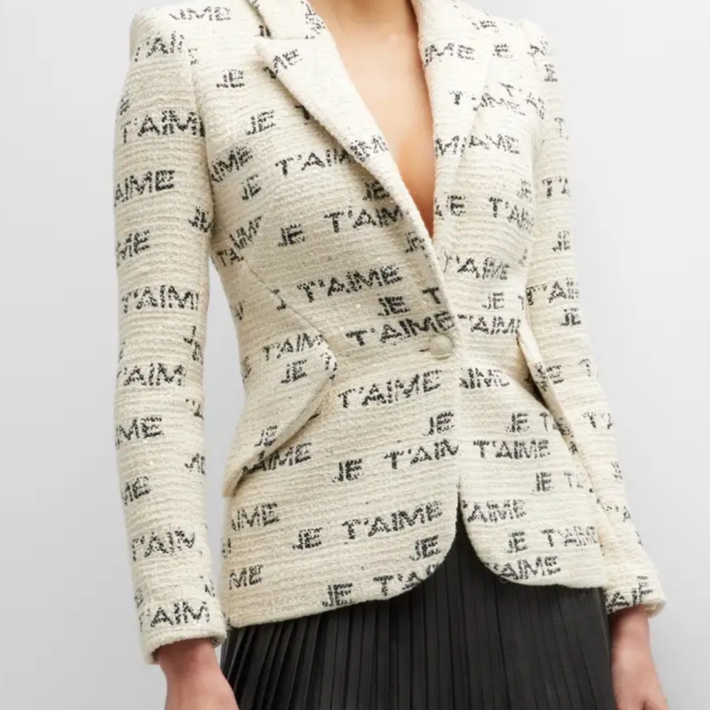 NWT L'AGENCE Cream and Black Blazer with Text Print